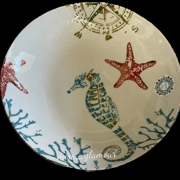 Set  of 6 PAPART CERAMICS Handpainted Pasta Bowls Coastal Nautical Seahorse - Picture 1 of 1